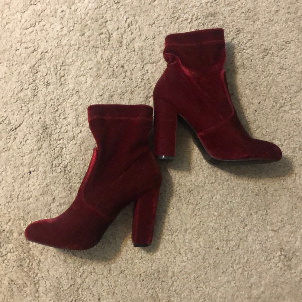 Velvet red slip on Booties